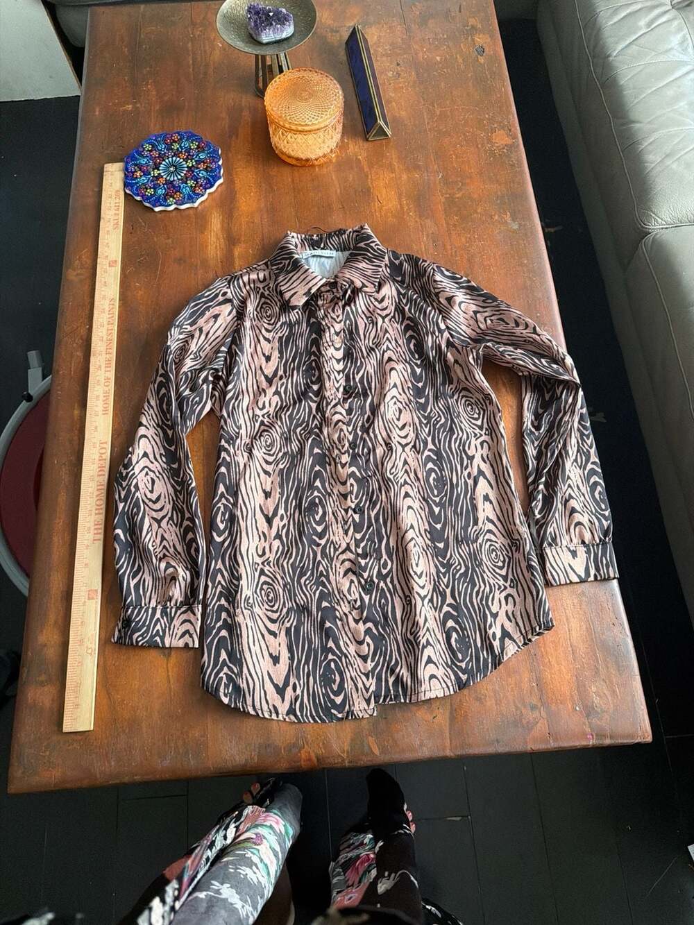 Madison Satin Finish Wood Grain Swirl Print Button Up Shirt